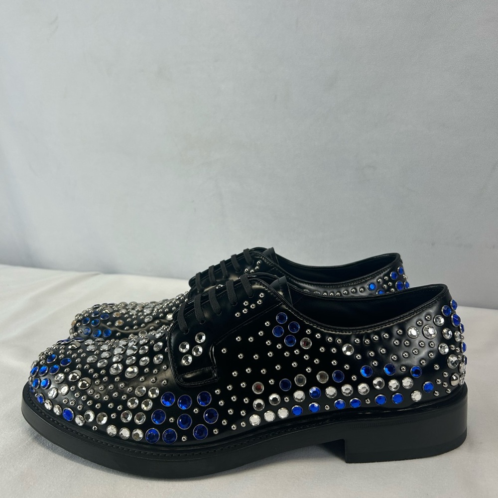 Prada Men’s Brushed leather with studs and rhinestones Derby Multicolor - Picture 4 of 9